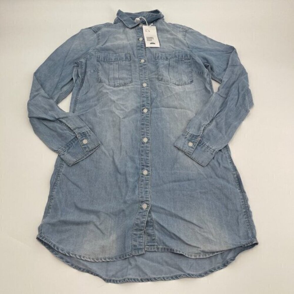 H&M Dress 0 Womens Blue Lightweight Shirt Dress Chambray Collared Casual New